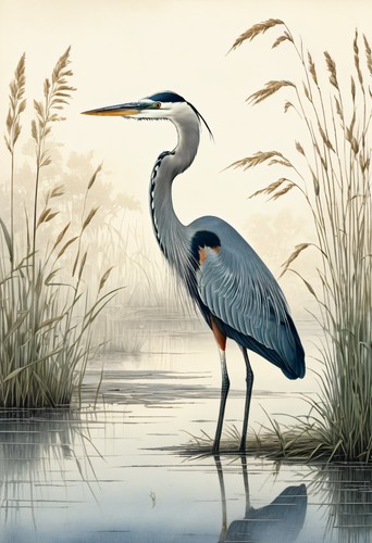 Great blue heron - blue, marsh